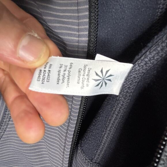 Athleta Jacket Womens Size S Gray‎ Striped Strength Pockets Thumb Holes Hooded - Picture 3 of 6